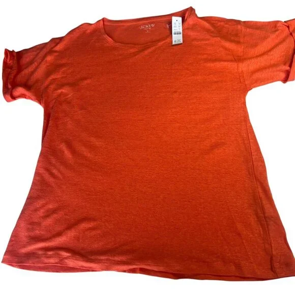 J.Crew 100% Linen Tee Crew Neck Orange Color Size Large - Picture 6 of 10